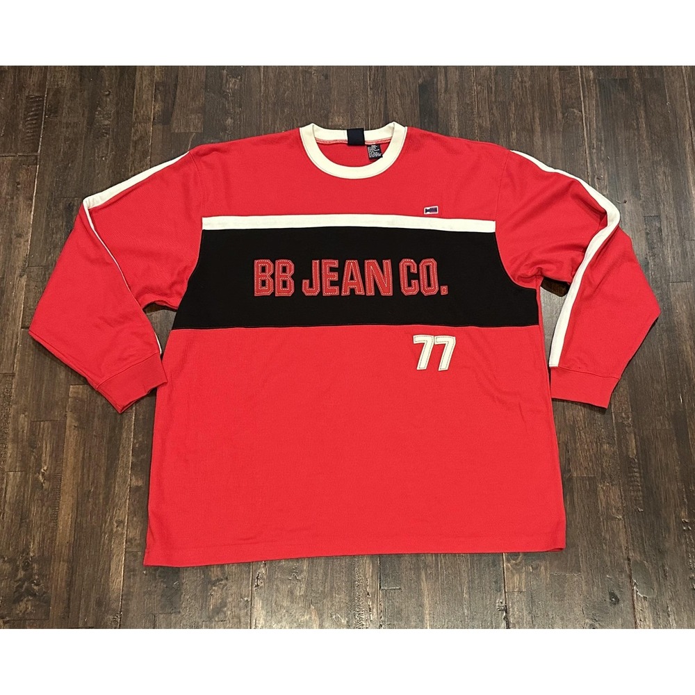 Vintage Bugle Boy Shirt Mens 2XL Red Black BB Jean Co 77 Sweatshirt Pullover 90s